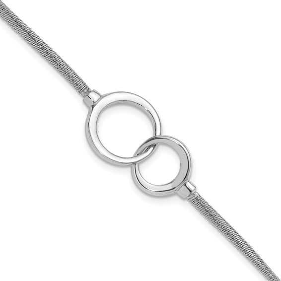 Leslie's Sterling Silver RH-plt Polish/Textured Circles w/1in ext. Bracelet