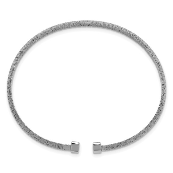 Leslie's Sterling Silver RH-plat Polished/Textured Knife Edge Cuff Bangle