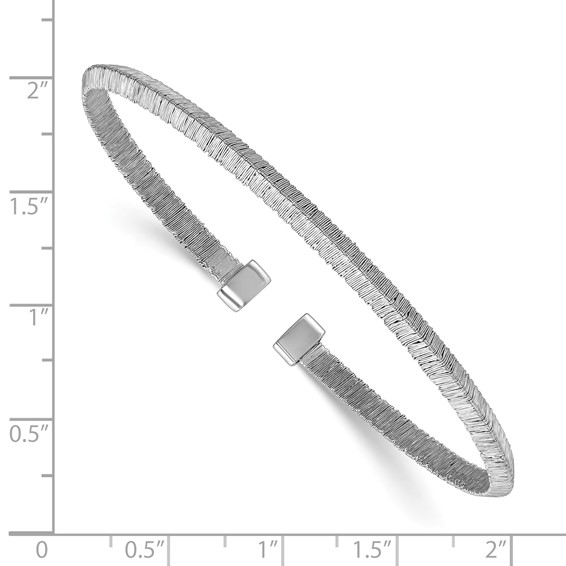 Leslie's Sterling Silver RH-plat Polished/Textured Knife Edge Cuff Bangle