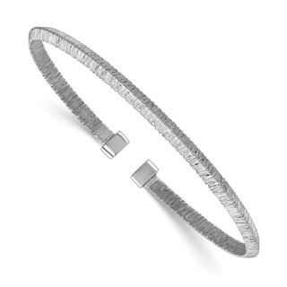 Leslie's Sterling Silver RH-plat Polished/Textured Knife Edge Cuff Bangle