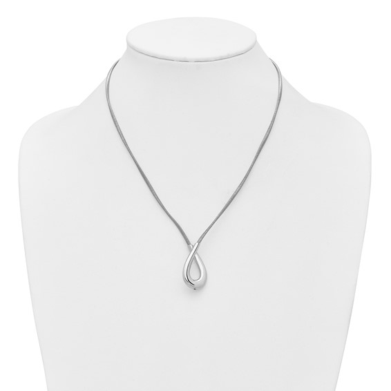 Leslie's SS Rhod-plat Polished and Textured Teardrop w/2in ext. Necklace