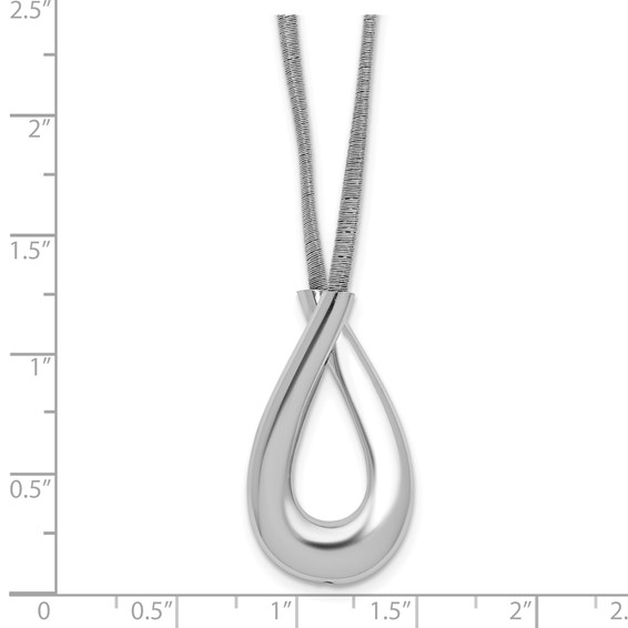 Leslie's SS Rhod-plat Polished and Textured Teardrop w/2in ext. Necklace