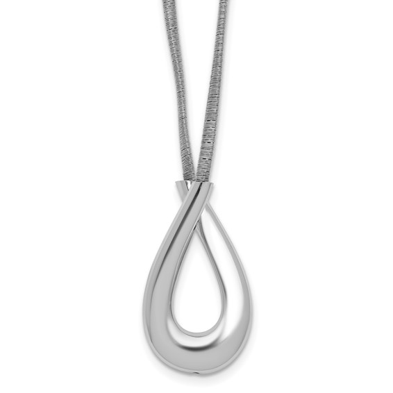Leslie's SS Rhod-plat Polished and Textured Teardrop w/2in ext. Necklace