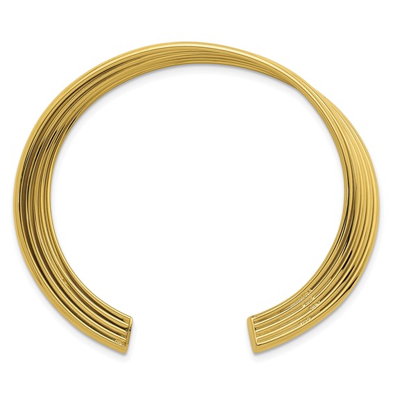 Leslie's Sterling Silver Gold-tone Polished and Grooved Cuff Bangle