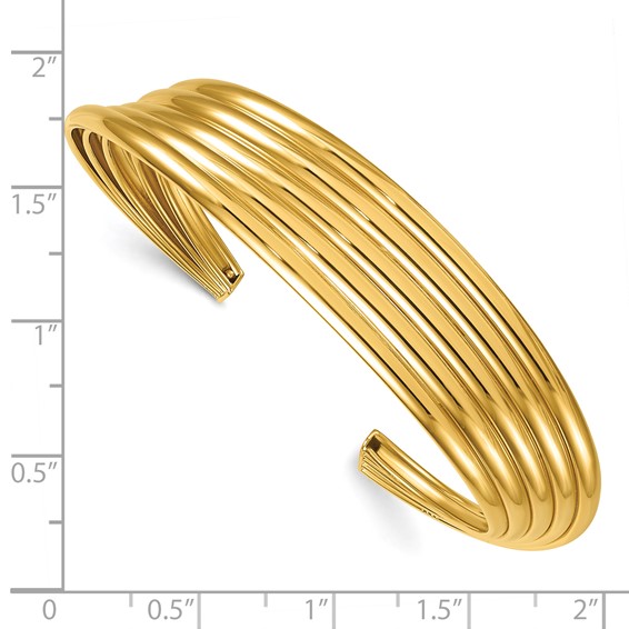 Leslie's Sterling Silver Gold-tone Polished and Grooved Cuff Bangle
