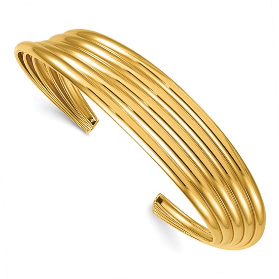 Leslie's Sterling Silver Gold-tone Polished and Grooved Cuff Bangle