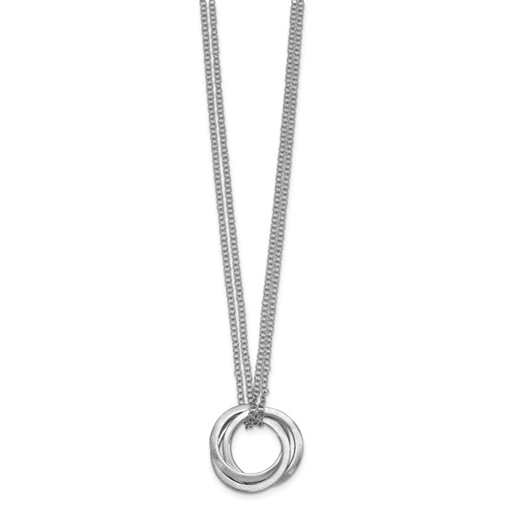 Leslie's SS RH-plat Polished / Brushed Circle 2-Strand w/2in ext. Necklace