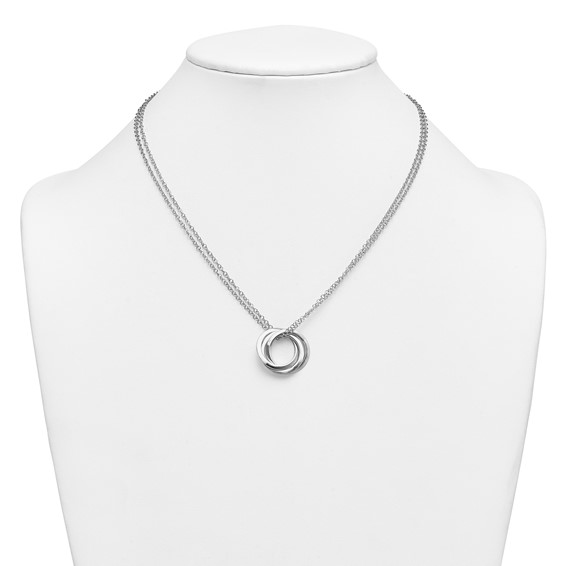 Leslie's SS RH-plat Polished / Brushed Circle 2-Strand w/2in ext. Necklace