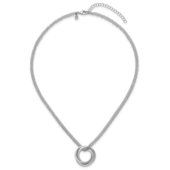 Leslie's SS RH-plat Polished / Brushed Circle 2-Strand w/2in ext. Necklace