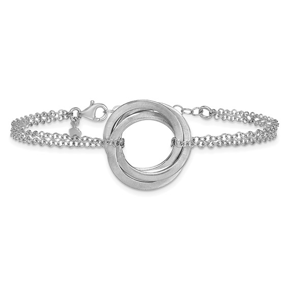 Leslie's SS RH-plat Polish and Brushed Circle 2-Strand w/1in ext. Bracelet