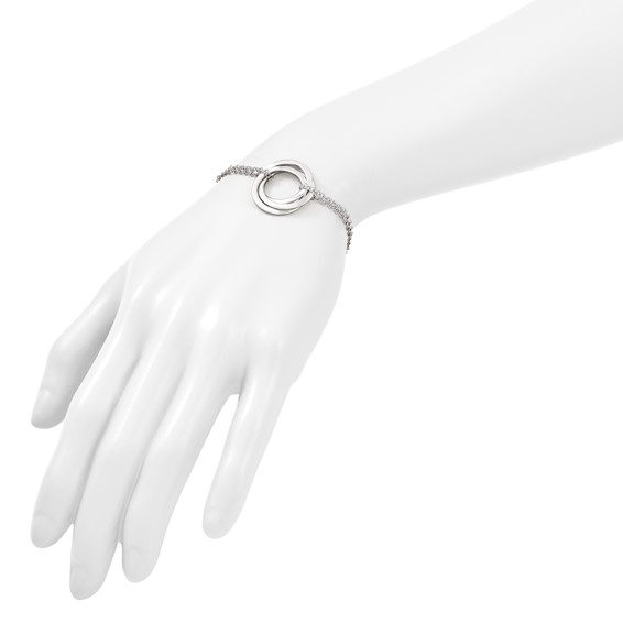 Leslie's SS RH-plat Polish and Brushed Circle 2-Strand w/1in ext. Bracelet