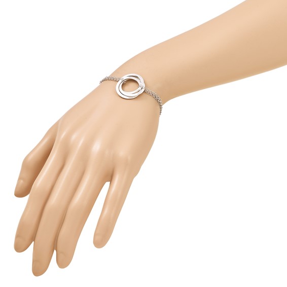 Leslie's SS RH-plat Polish and Brushed Circle 2-Strand w/1in ext. Bracelet