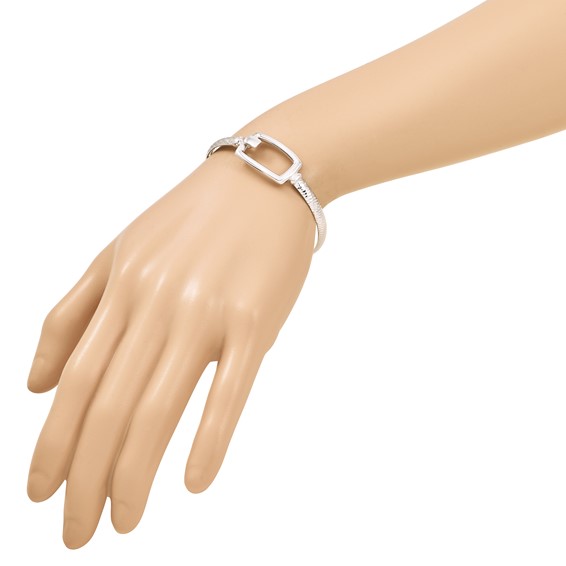 Leslie's Sterling Silver Rhodium-plated Polished/Diamond-cut Buckle Bangle