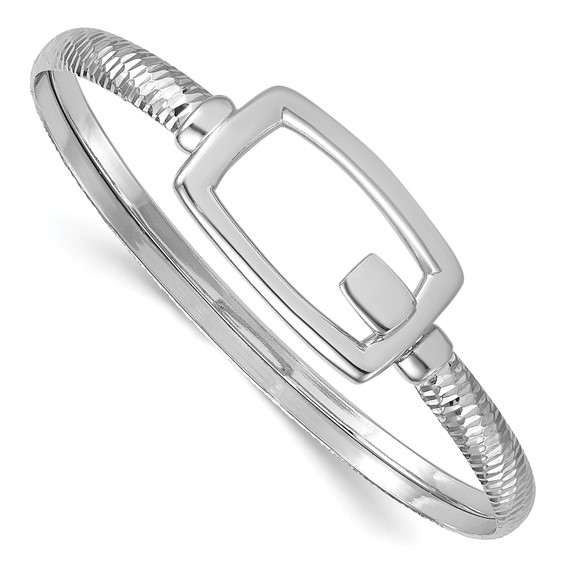 Leslie's Sterling Silver Rhodium-plated Polished/Diamond-cut Buckle Bangle