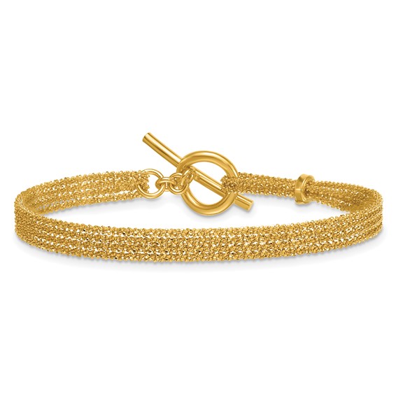 Leslie's Sterling Silver Gld-tone Polish/Dia.-cut 4-strand Toggle Bracelet