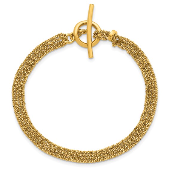 Leslie's Sterling Silver Gld-tone Polish/Dia.-cut 4-strand Toggle Bracelet
