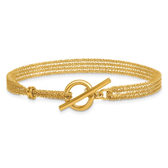Leslie's Sterling Silver Gld-tone Polish/Dia.-cut 4-strand Toggle Bracelet