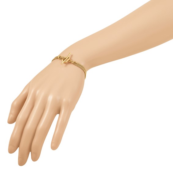 Leslie's Sterling Silver Gld-tone Polish/Dia.-cut 4-strand Toggle Bracelet