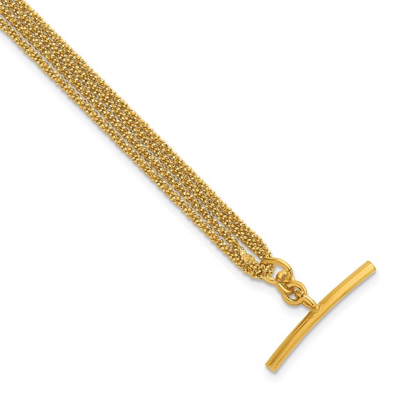 Leslie's Sterling Silver Gld-tone Polish/Dia.-cut 4-strand Toggle Bracelet