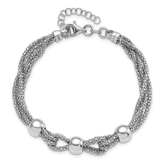 Leslie's Sterling Silver Polished 4 Strand Beaded w/1in ext. Bracelet