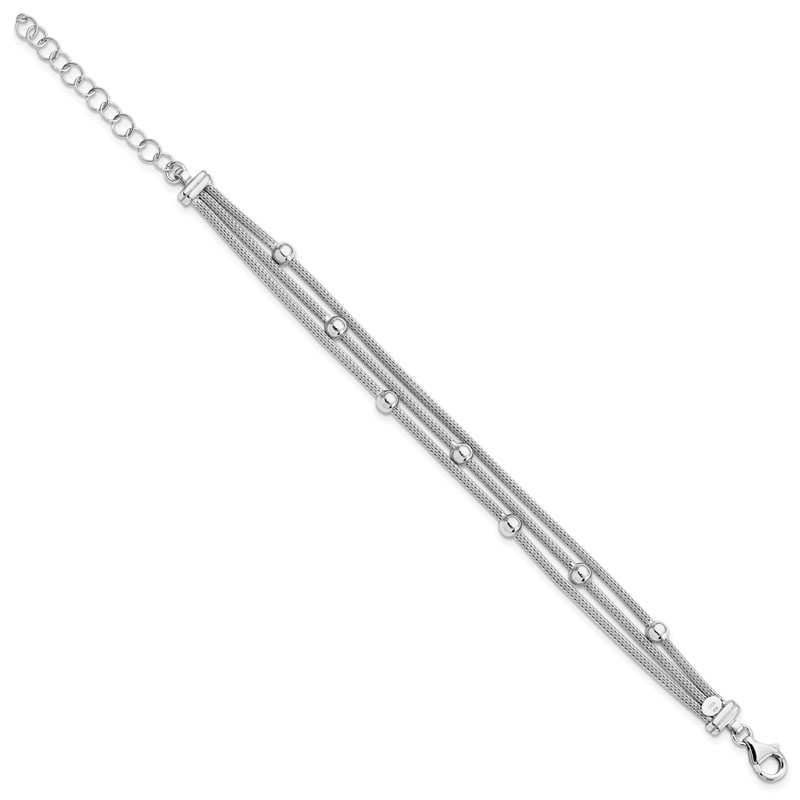 Sterling Silver RH-plt Polished w/2 in ext. Beaded Mesh Bracelet