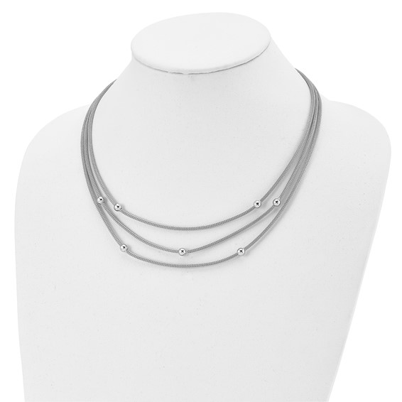 Leslie's Sterling Silver RH-plated Polished Beaded Mesh Necklace
