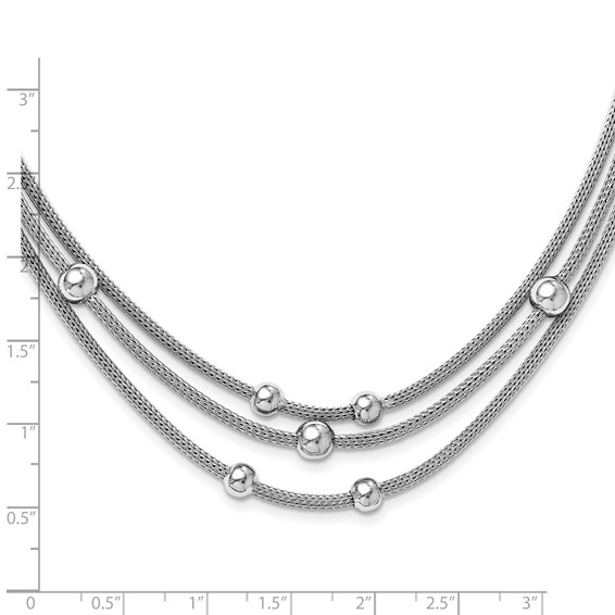 Leslie's Sterling Silver RH-plated Polished Beaded Mesh Necklace