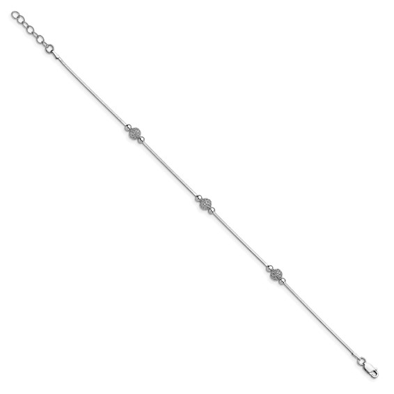 Leslie's Sterling Silver Rhodium-plated Textured Bead 9 inch Plus 1 inch Extender - Total 10 inch Anklet