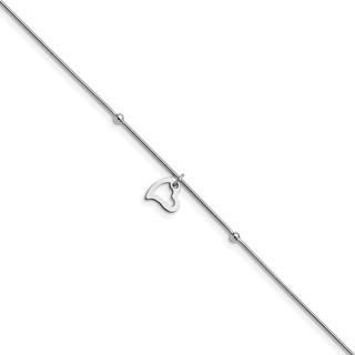 Leslie's Sterling Silver Rhodium-plated Heart Dangle 9 inch Plus 1 inch Extender - Total 10 inch Anklet