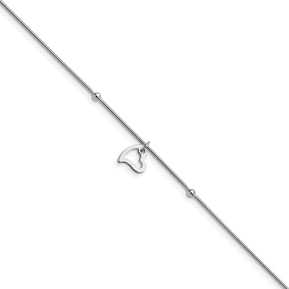 Leslie's Sterling Silver Rhodium-plated Heart Dangle 9 inch Plus 1 inch Extender - Total 10 inch Anklet