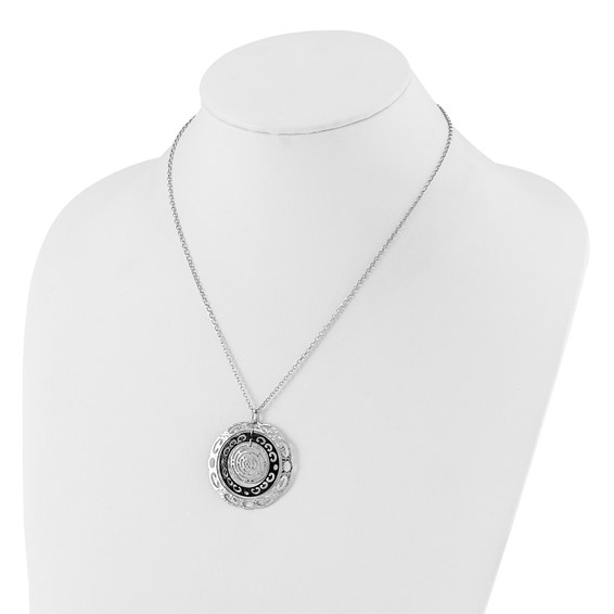 Leslie's Sterling Silver Ruthenium-plated Polished & Textured Circles Necklace