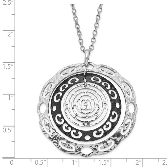 Leslie's Sterling Silver Ruthenium-plated Polished & Textured Circles Necklace