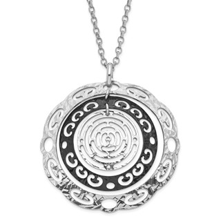 Leslie's Sterling Silver Ruthenium-plated Polished & Textured Circles Necklace