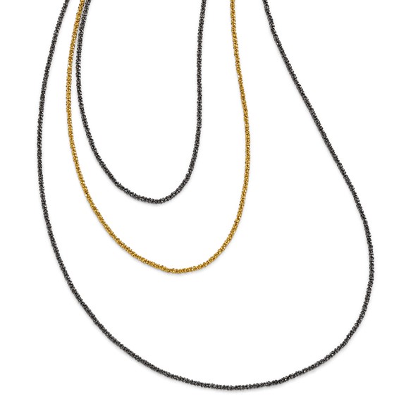 Leslie's Sterling Silver Ruthenium & Gold-plated 3 Strand Necklace