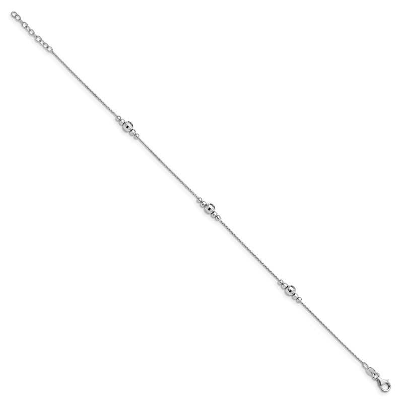 Sterling Silver RH-plated Polished w/1in ext. Anklet