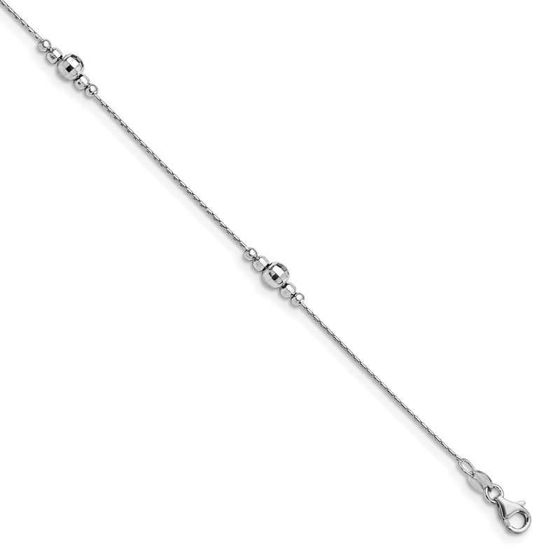 Sterling Silver RH-plated Polished w/1in ext. Anklet