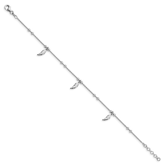 Leslie's Sterling Silver Rhodium-plated Feathers 9 inch Plus 1 inch Extender - Total 10 inch Anklet