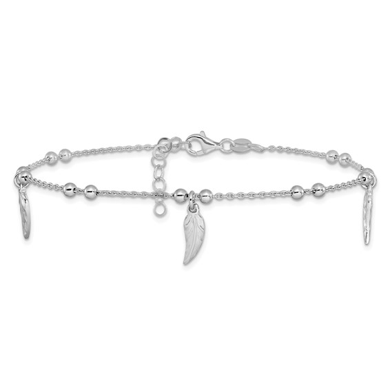 Leslie's Sterling Silver Rhodium-plated Feathers 9 inch Plus 1 inch Extender - Total 10 inch Anklet