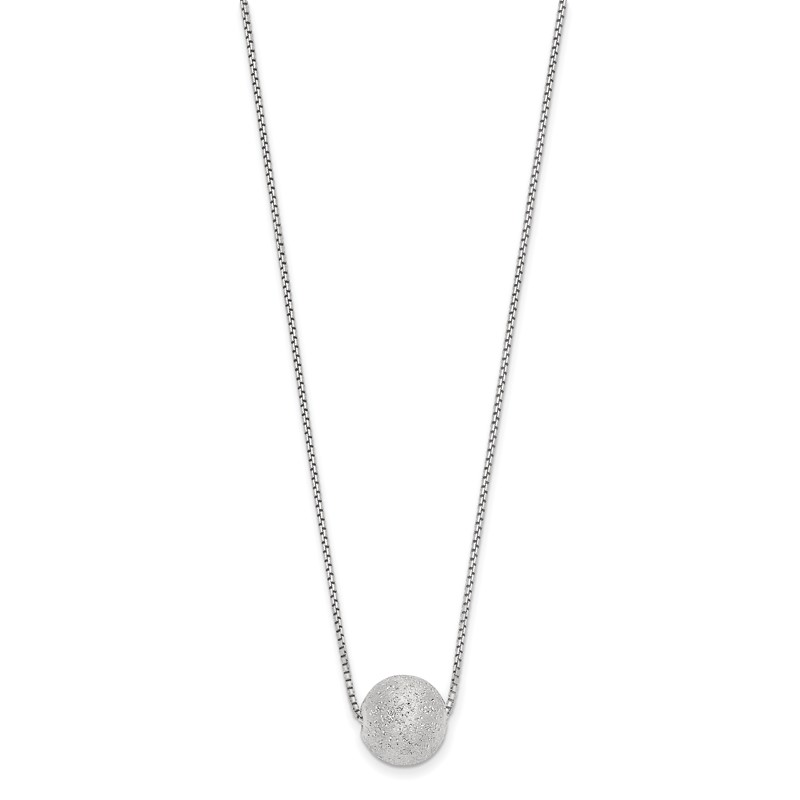 SS Radiant Essence Rh-plated Polish/Text w/2in ext. Necklace