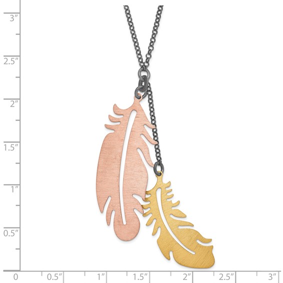 Leslie's Sterling Silver Black-plated Rose & Gold-tone Feather Necklace