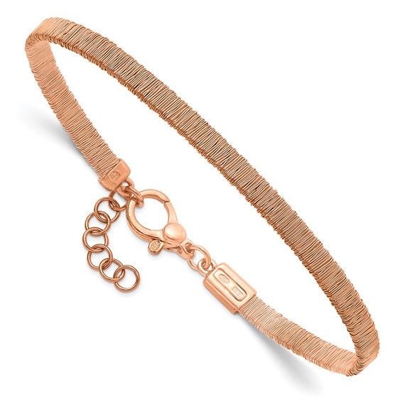 Leslie's Sterling Silver Rose Gold-plated Polished Wire Wrapped w/1in ext Bracelet
