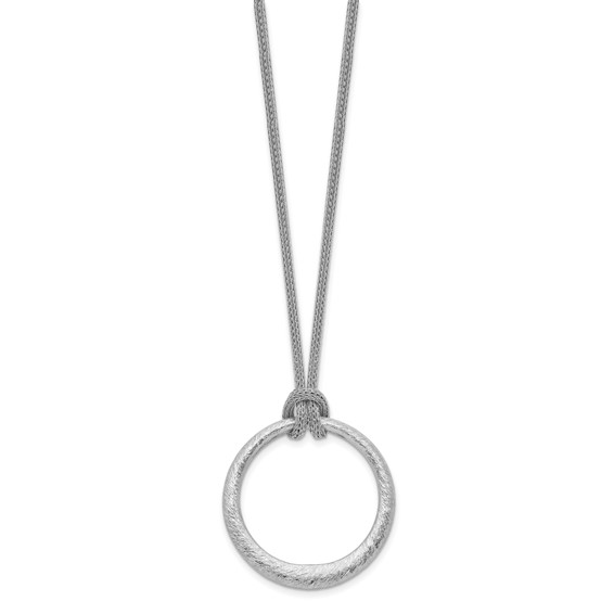 Leslie's Sterling Silver RH-plated Textured Circle Pendant Necklace