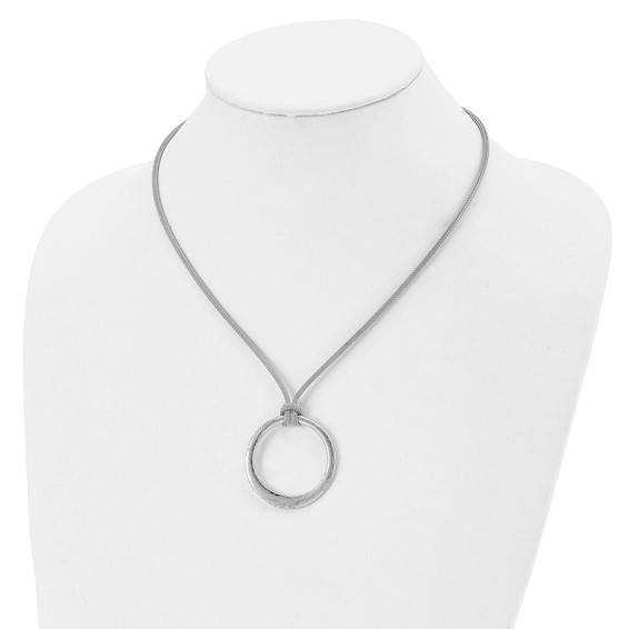 Leslie's Sterling Silver RH-plated Textured Circle Pendant Necklace