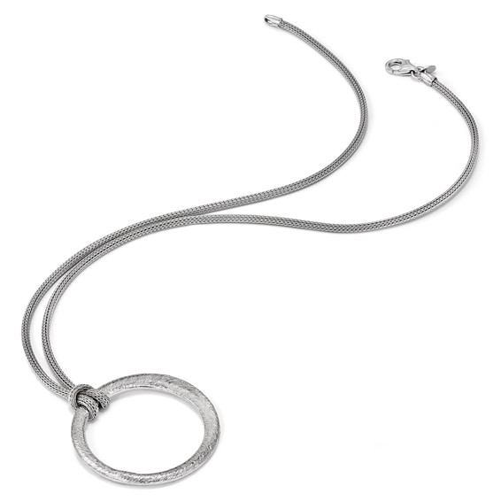 Leslie's Sterling Silver RH-plated Textured Circle Pendant Necklace