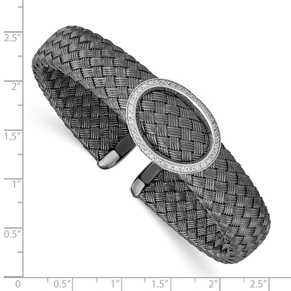 Leslie's Sterling Silver CZ Black Woven Flexible Cuff