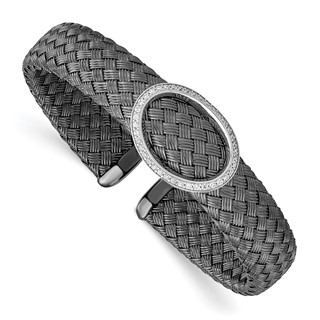 Leslie's Sterling Silver CZ Black Woven Flexible Cuff