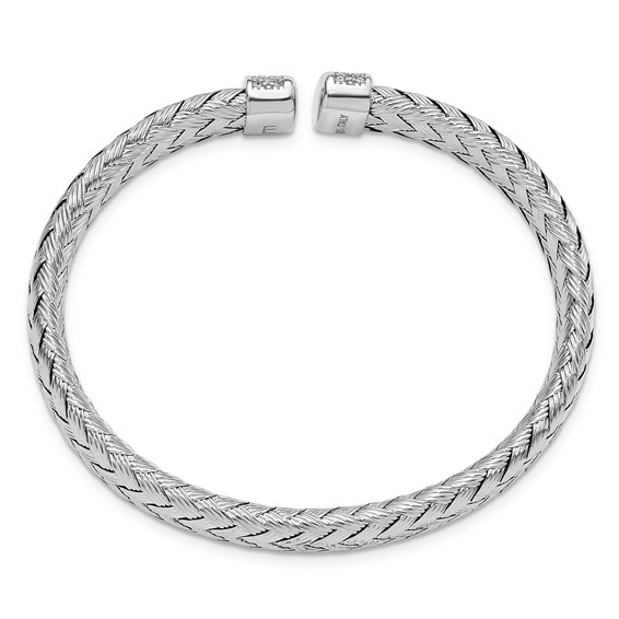 Leslie's Sterling Silver RH-plated CZ Woven Flexible Cuff