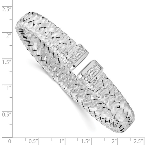 Leslie's Sterling Silver RH-plated CZ Woven Flexible Cuff