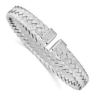 Leslie's Sterling Silver RH-plated CZ Woven Flexible Cuff