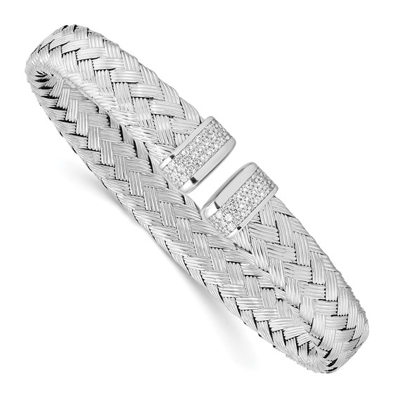 Leslie's Sterling Silver RH-plated CZ Woven Flexible Cuff